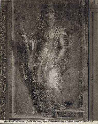 Brogi — Firenze (Chiostro dello Scalzo). Figura di donna che simbolizza la Giustizia; affresco di Andrea del Sarto. — insieme